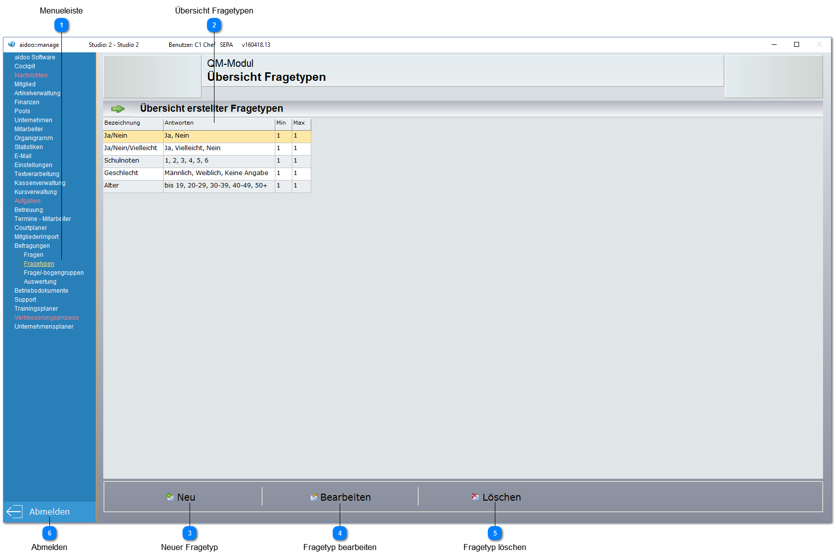 Aidoo Manage - Befragungen Fragetypen
