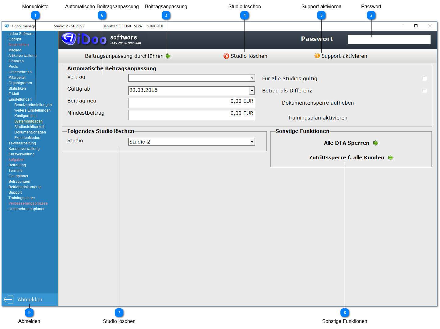 Aidoo Manage - Einstellungen Systemaufgaben
