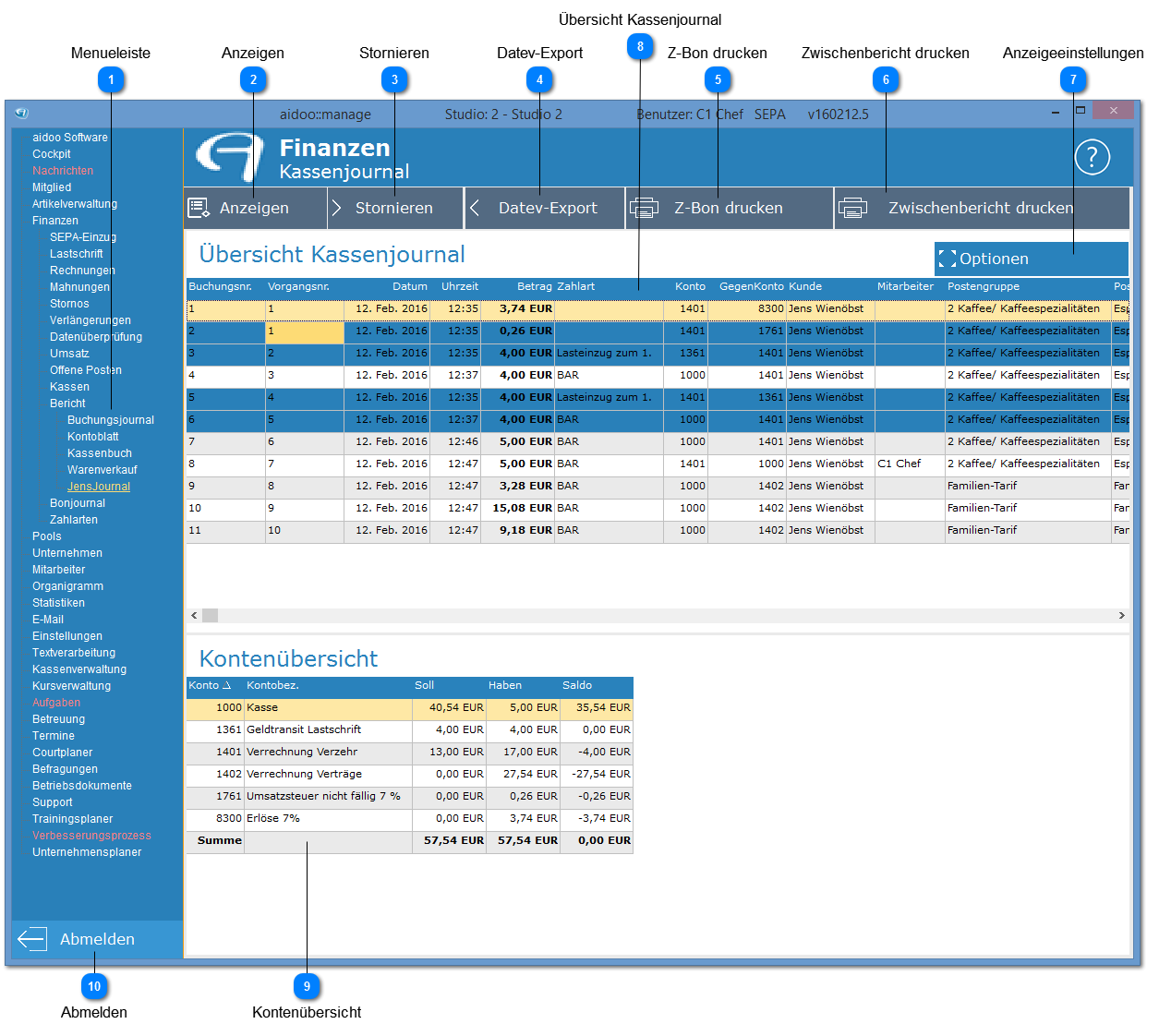 Aidoo Manage - Finanzen Bericht Kassenjournal