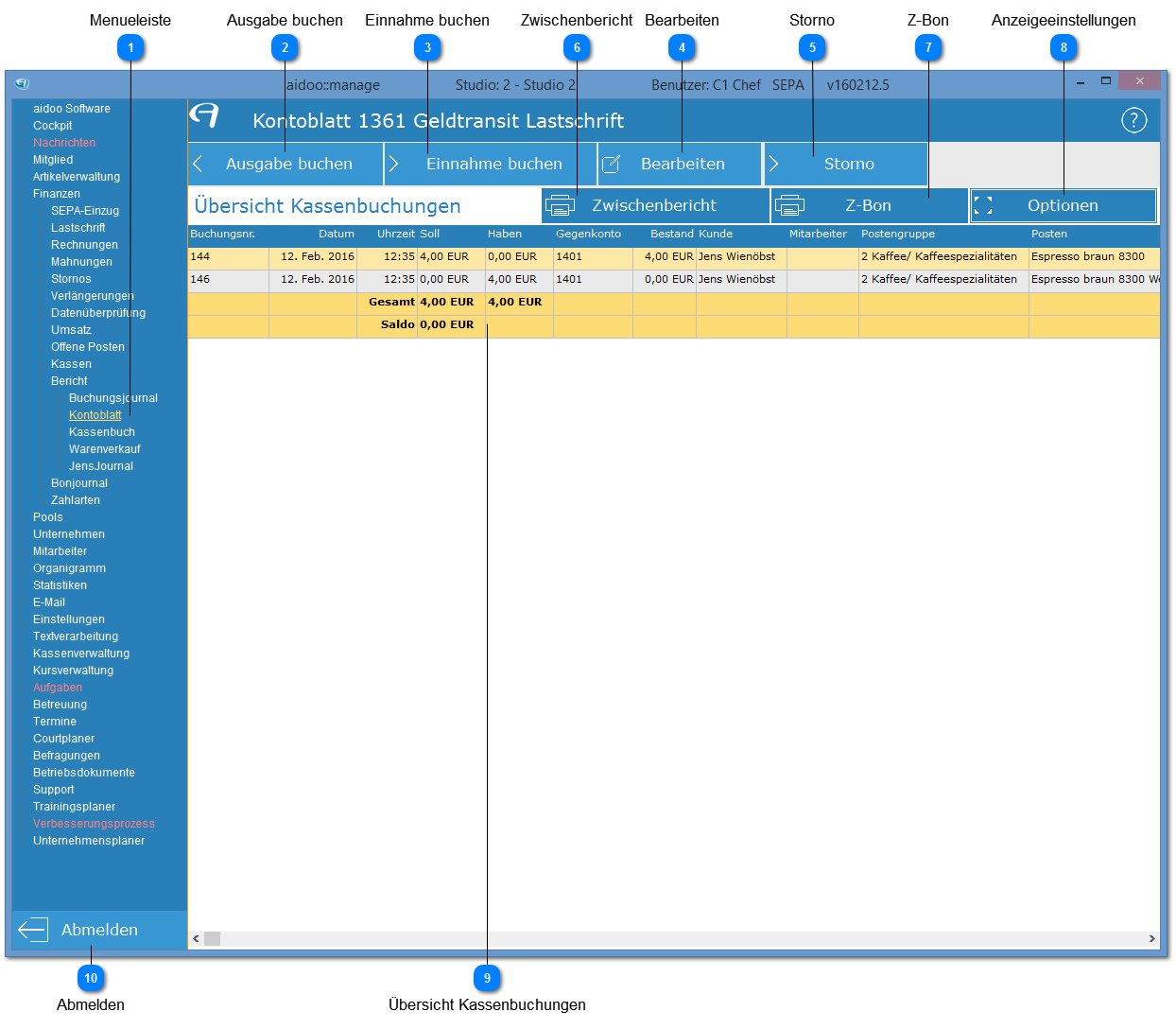 Aidoo Manage - Finanzen Bericht Kontoblatt