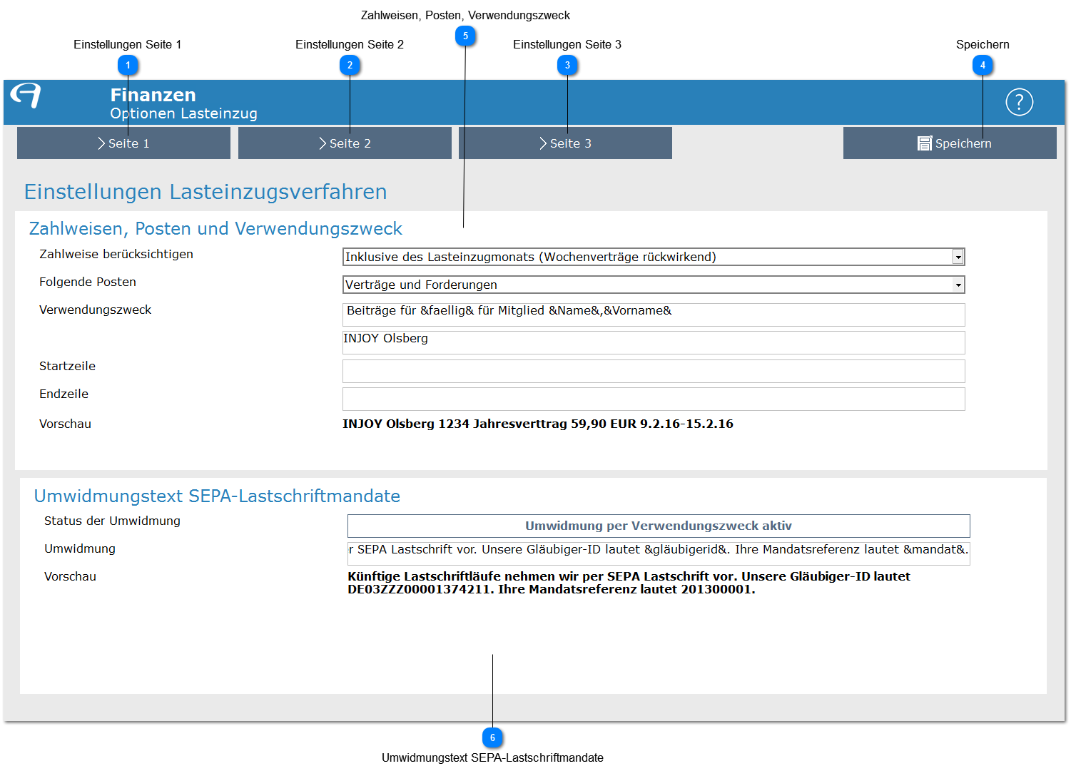 Aidoo Manage - Finanzen Lastschrift Optionen Seite 1