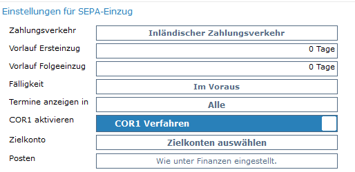 2. SEPA-Einstellungen