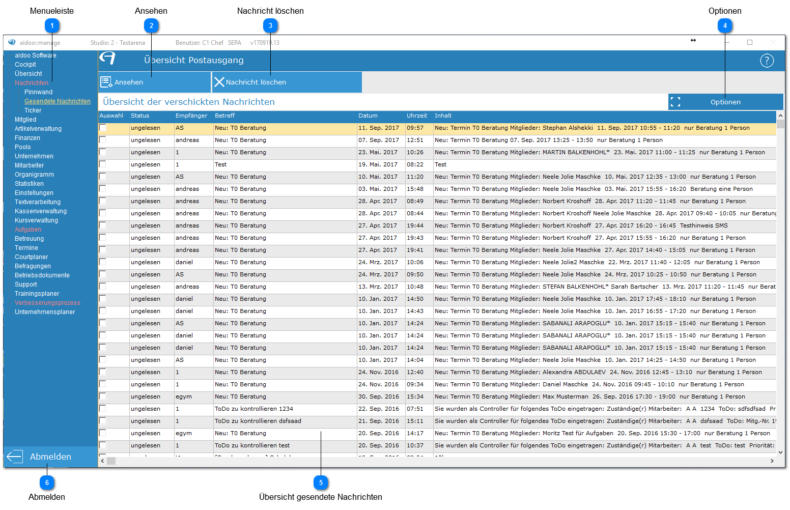 Aidoo Manage - Gesendete Nachrichten