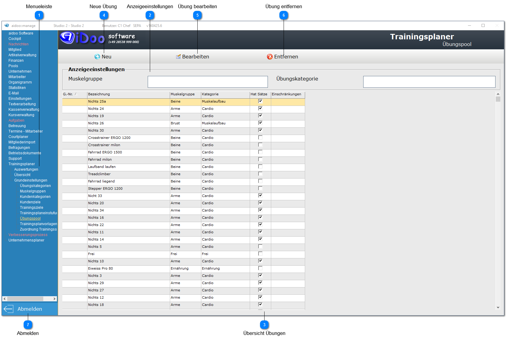 Aidoo Manage - Grundeinstellungen Übungspool