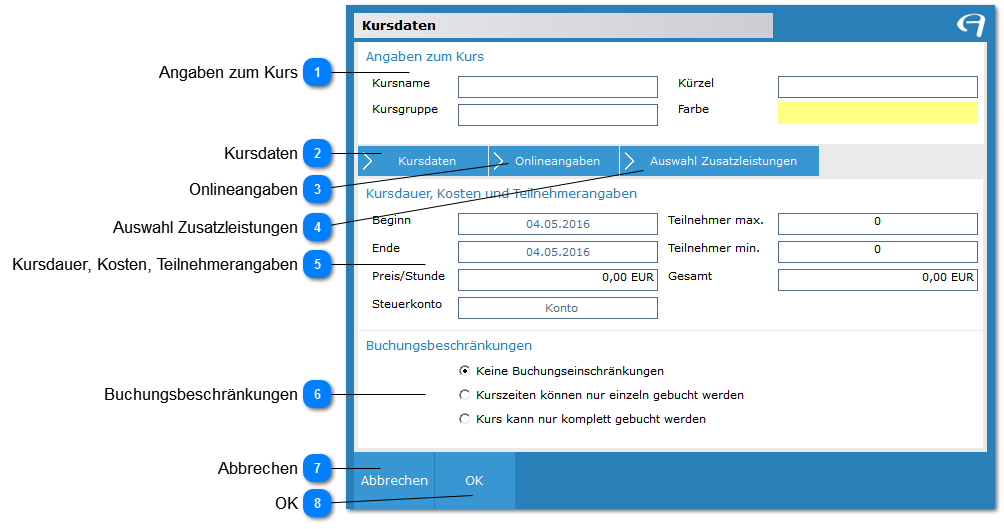 Aidoo Manage - Kursdaten Neuer Kurs