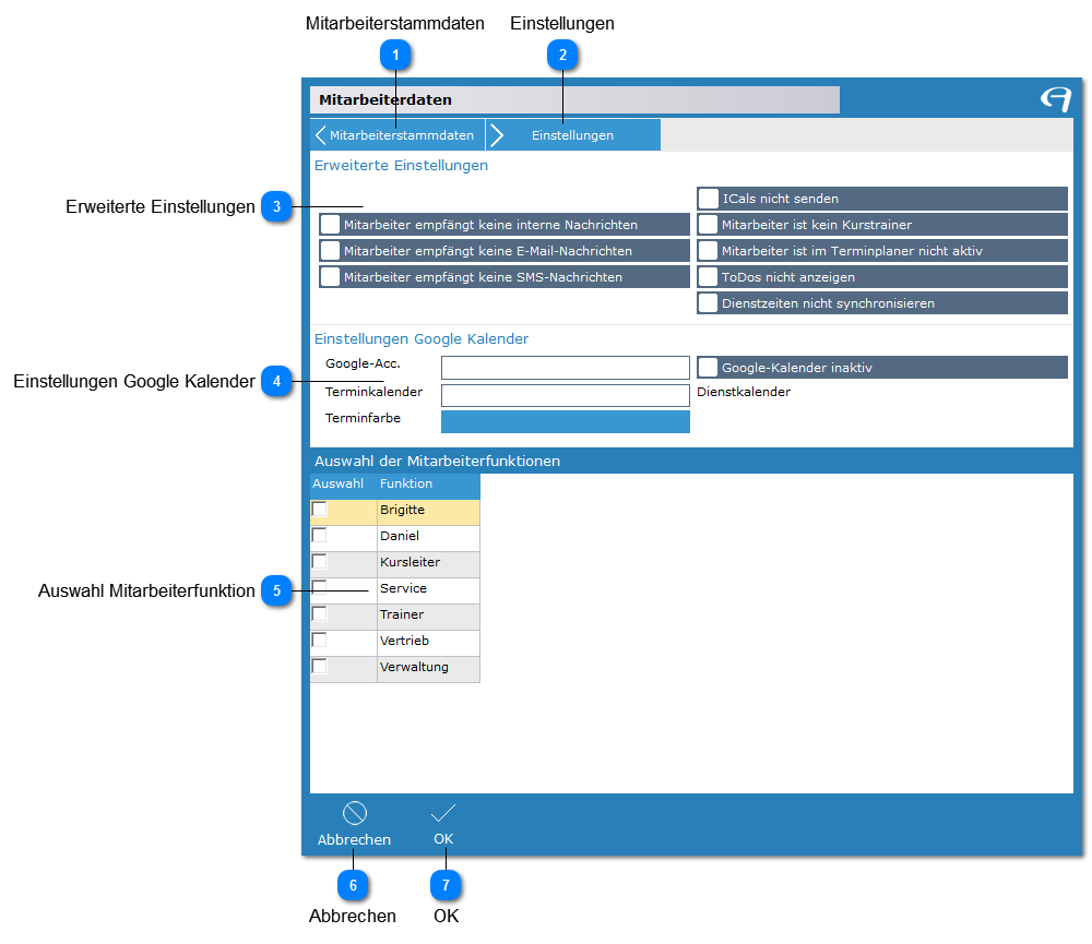 Aidoo Manage - Mitarbeiterdaten Einstellungen