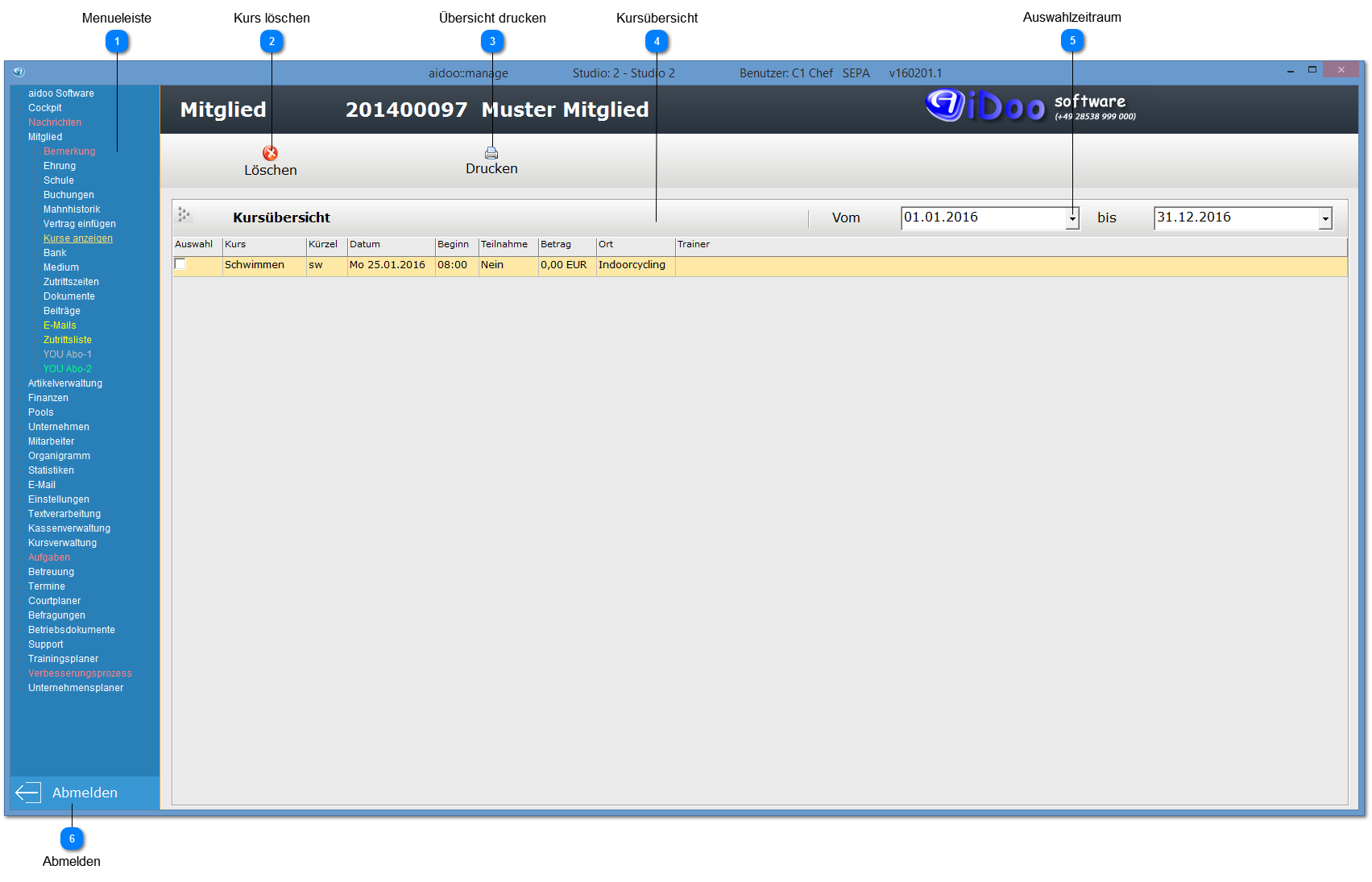 Aidoo Manage - Mitglied Kurse anzeigen