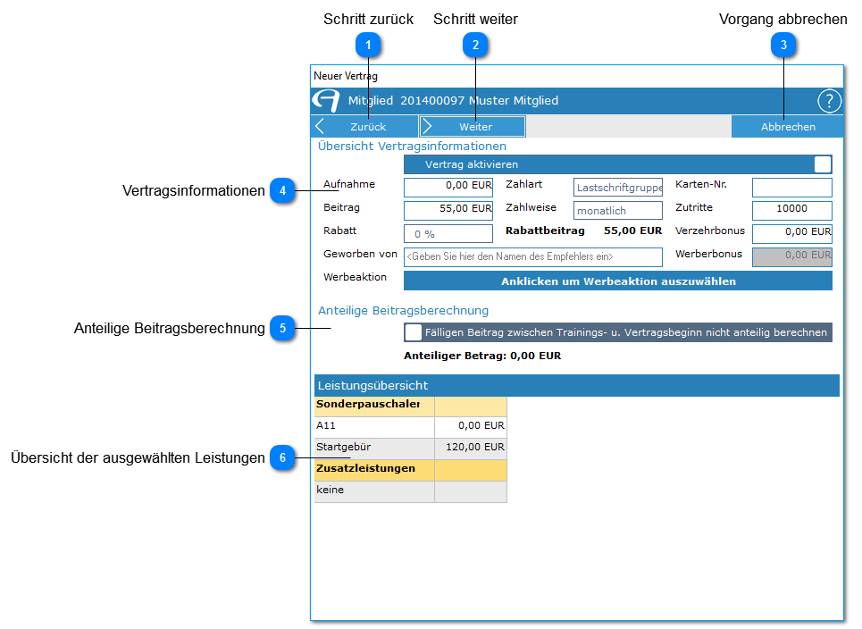 Aidoo Manage - Mitglied Neuer Vertrag Vertragsübersicht