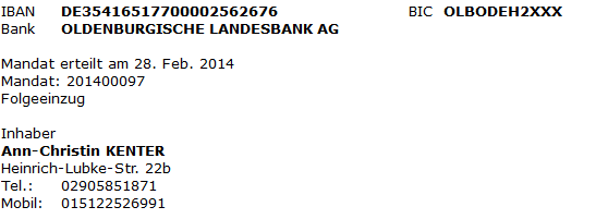 5. Übersicht Bankverbindung