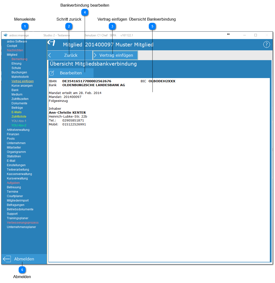 Aidoo Manage - Mitglied Vertrag Bankverbindung