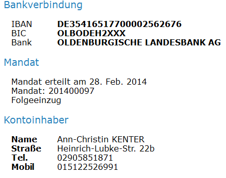 3. Bankverbindungsinformationen