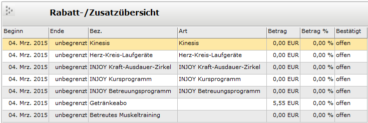 1. Rabatt-/Zusatzübersicht