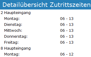 7. Detailübersicht Zutrittszeiten