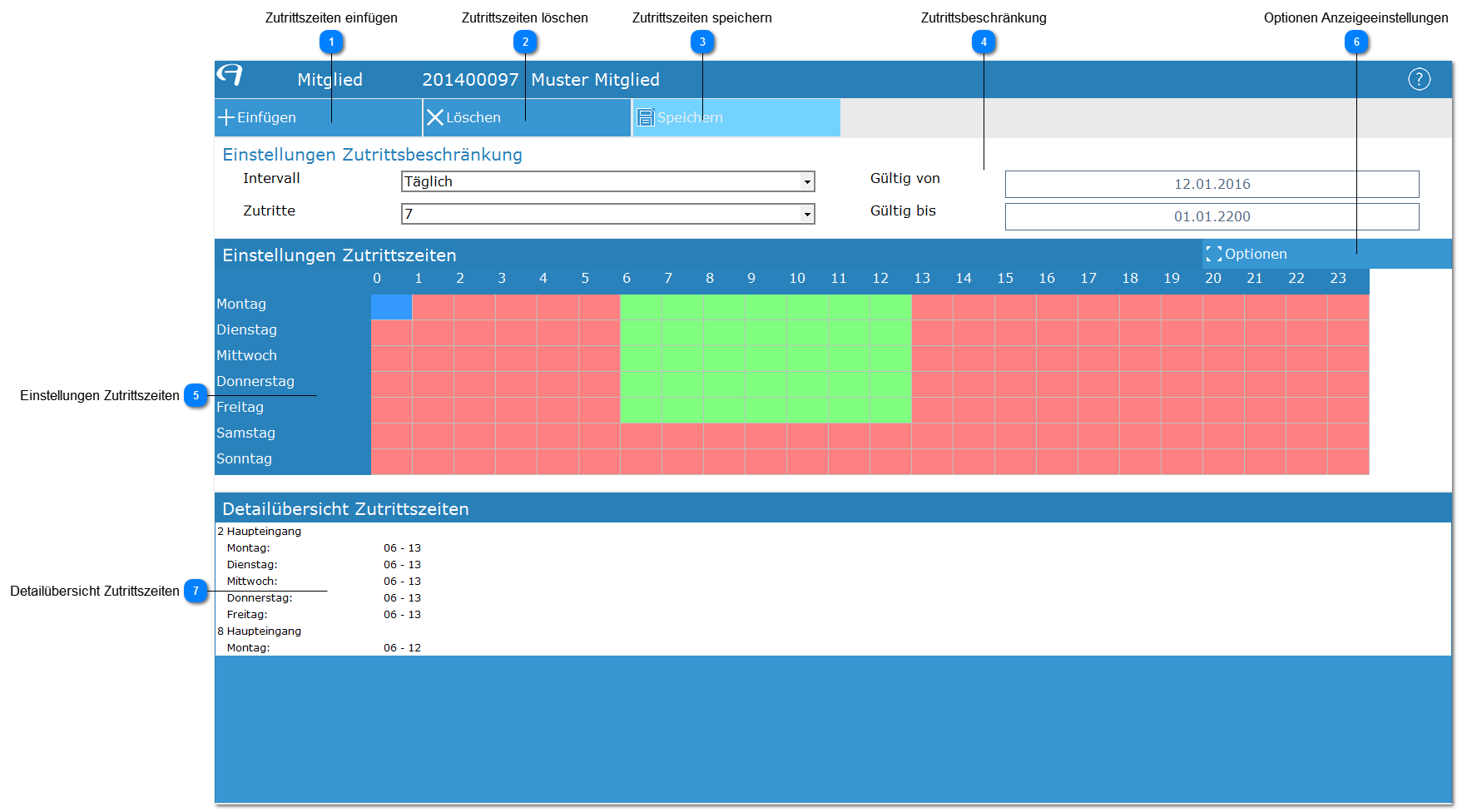 Aidoo Manage - Mitglied Zutrittszeiten
