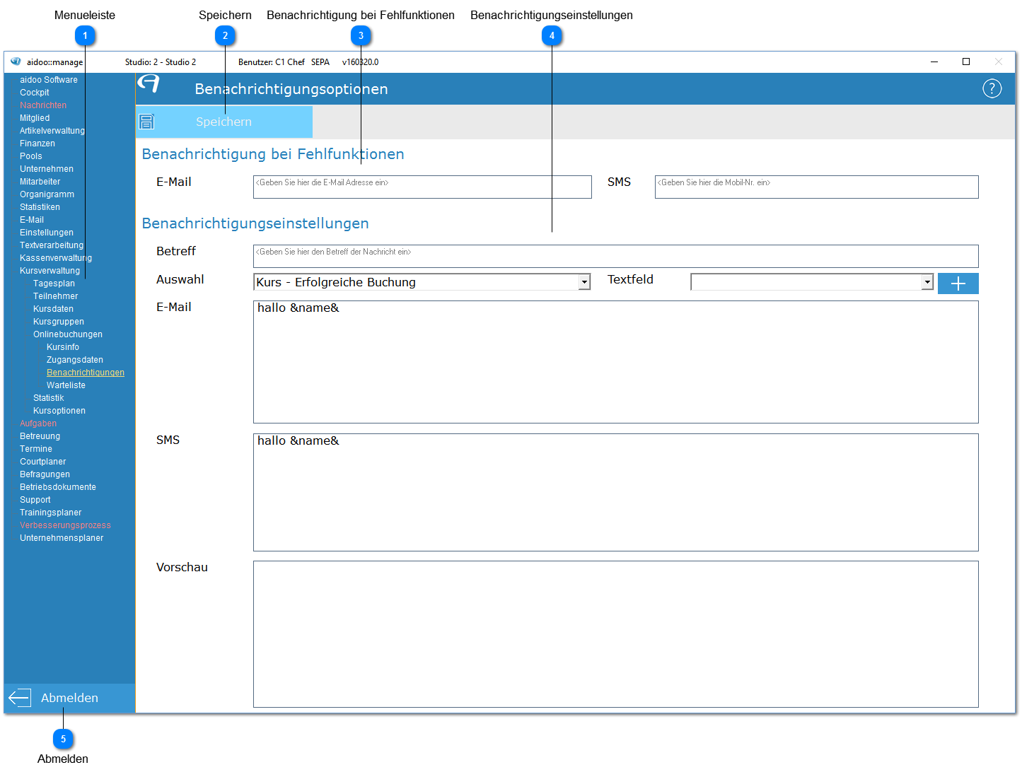 Aidoo Manage - Onlinebuchungen Benachrichtigungen