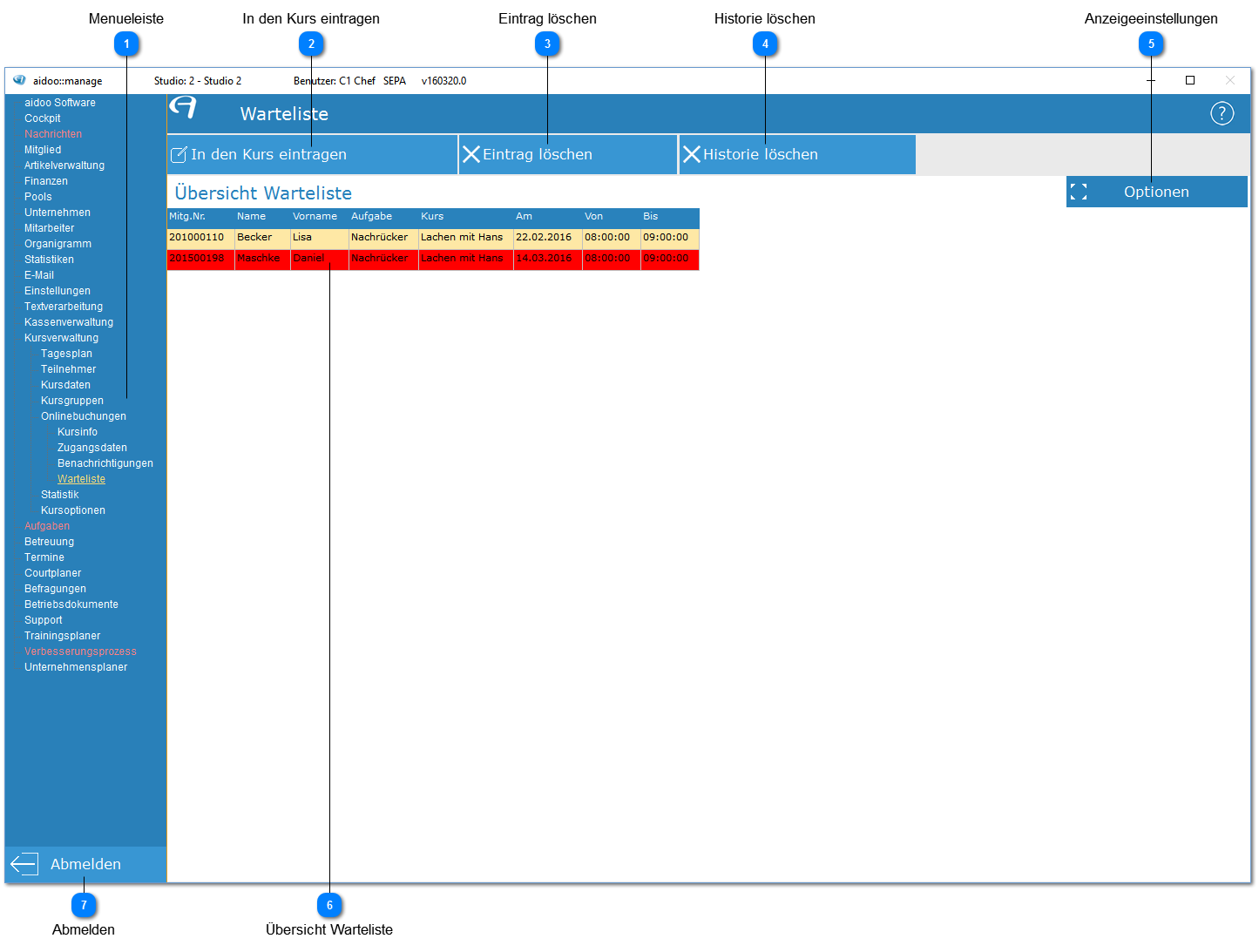 Aidoo Manage - Onlinebuchungen Warteliste
