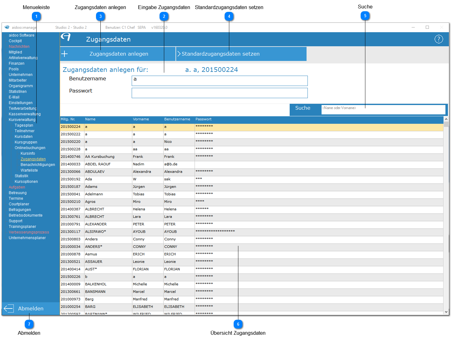 Aidoo Manage - Onlinebuchungen Zugangsdaten