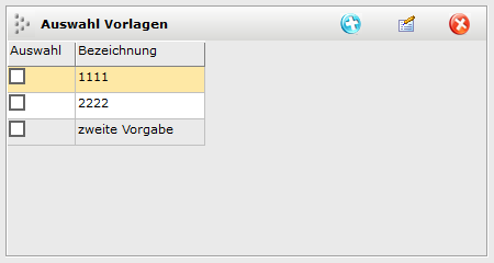 3. Auswahl Vorlagen