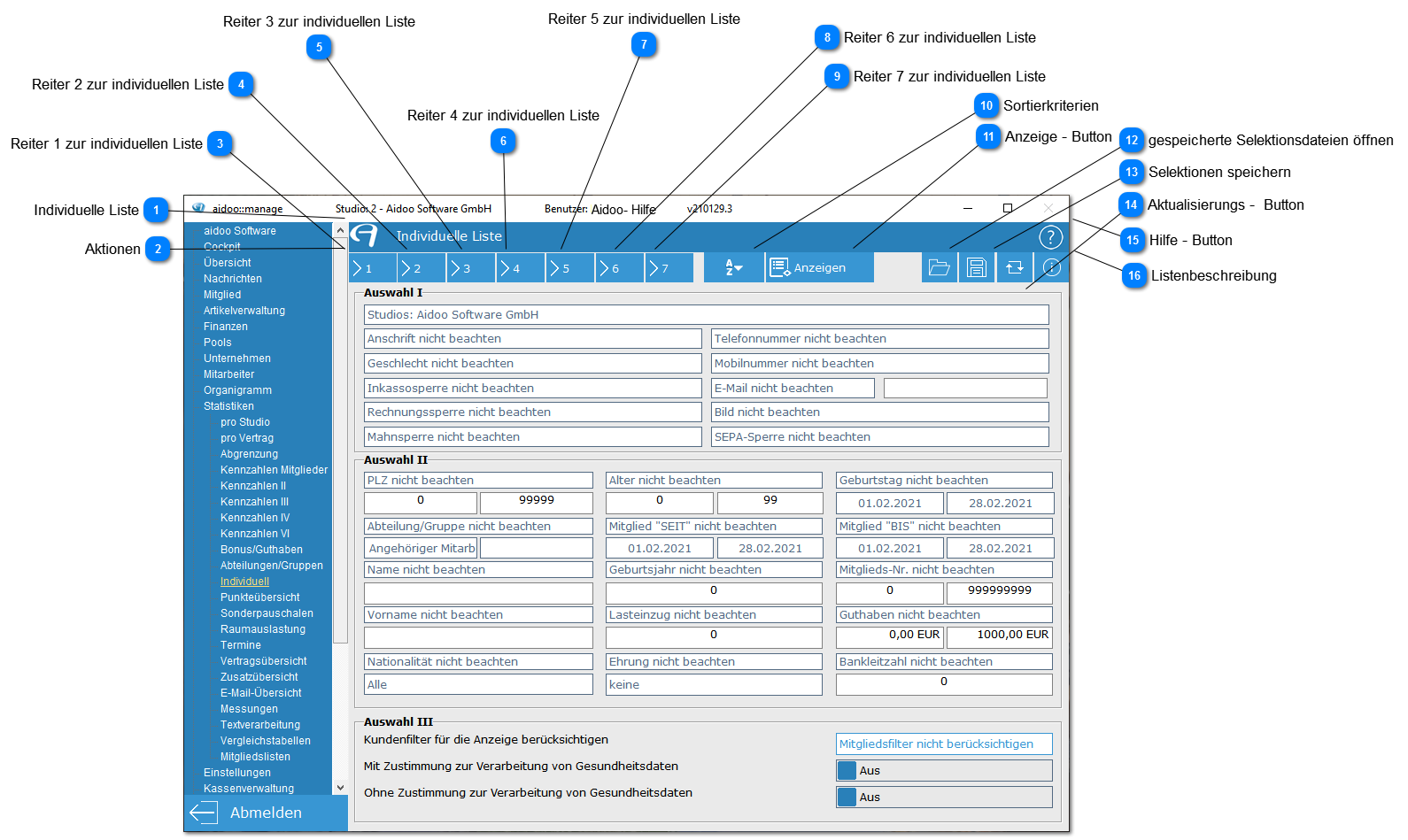 Aidoo Manage - Statistiken individuell