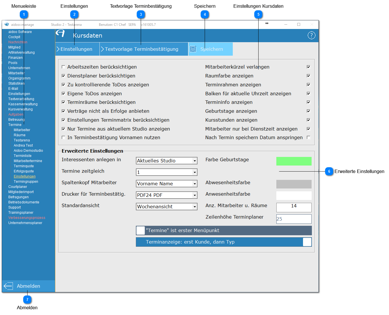 Aidoo Manage - Termine Einstellungen