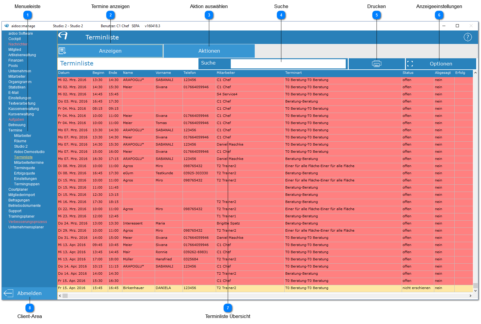 Aidoo Manage - Termine Terminliste