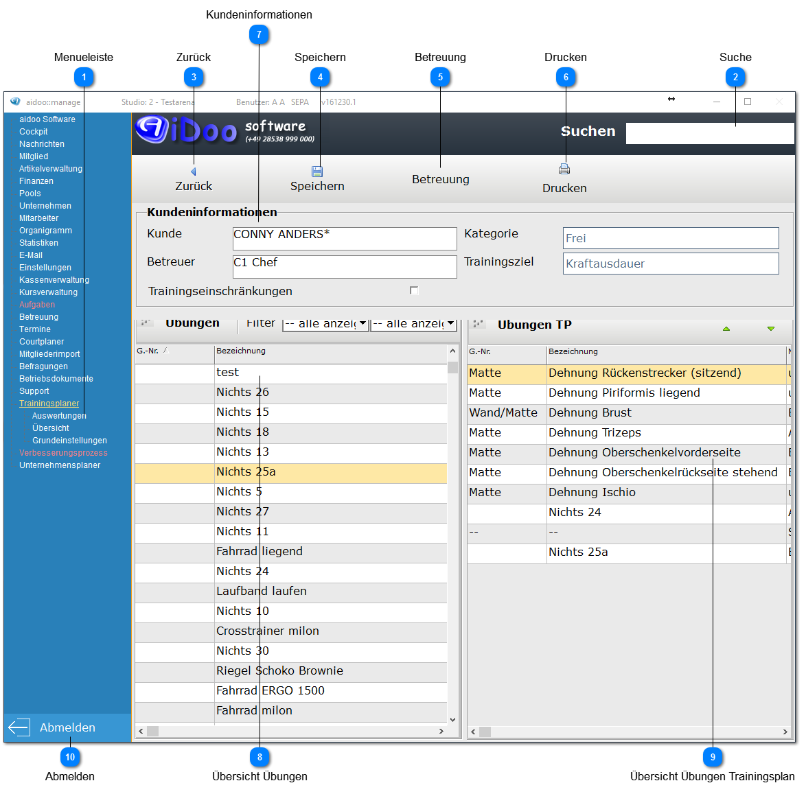 Aidoo Manage - Trainingsplan bearbeiten - Übungen hinzufügen