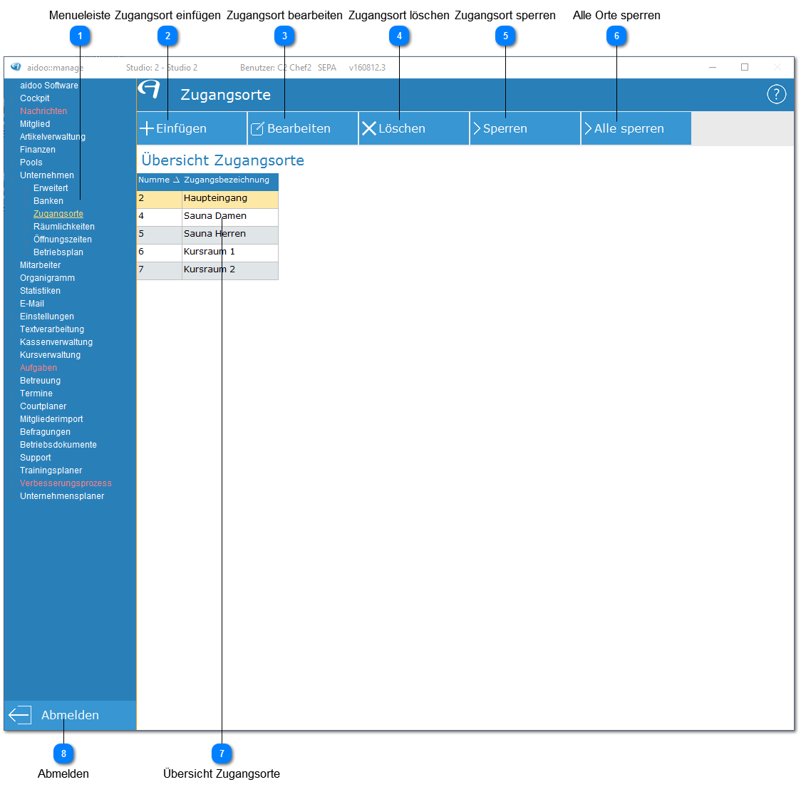 Aidoo Manage - Unternehmen Zugangsorte