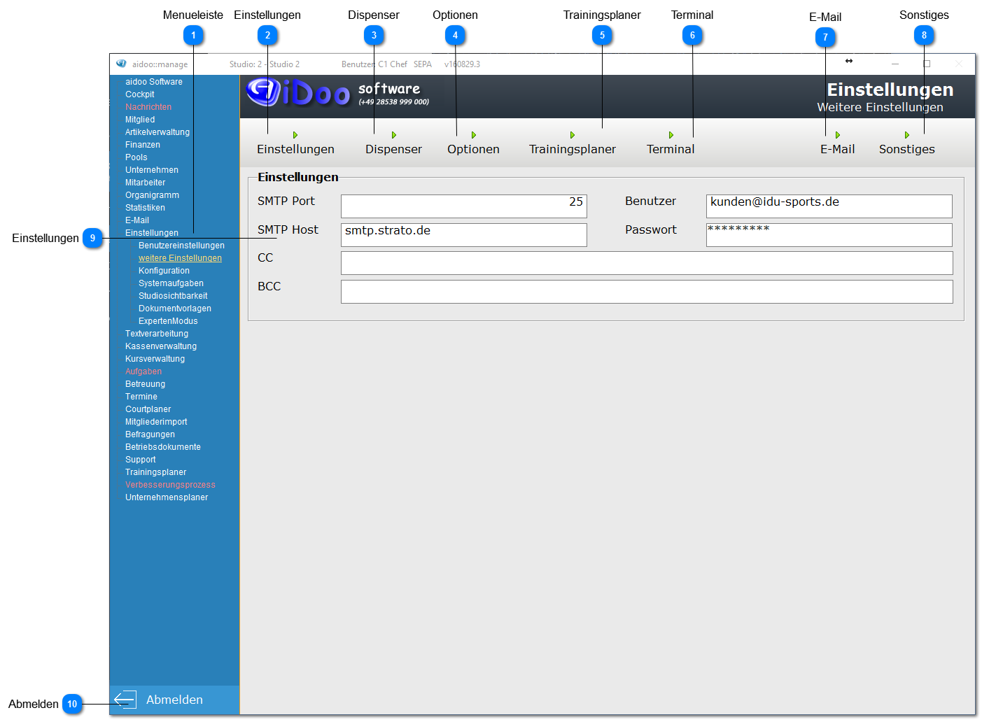 Aidoo Manage - weitere Einstellungen E-Mail