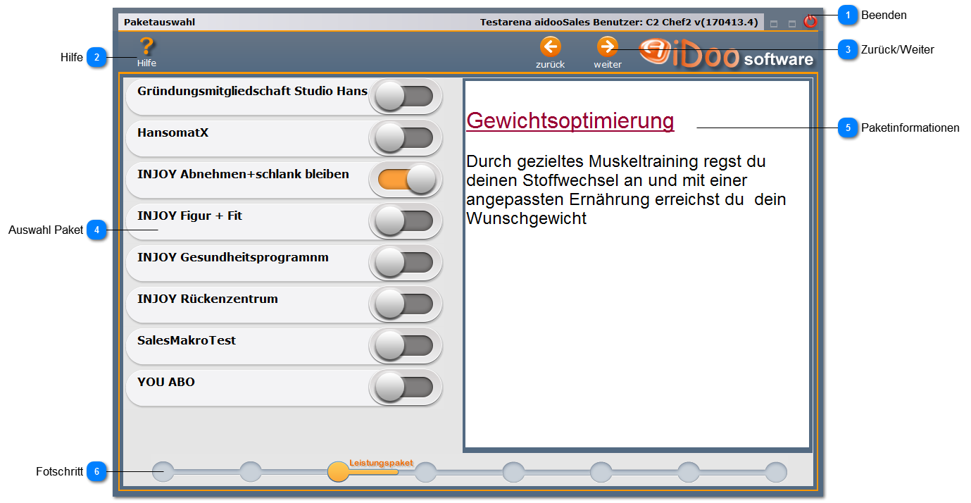 Aidoo Sales - Paketauswahl