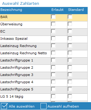 8. Zahlarten Auswahl