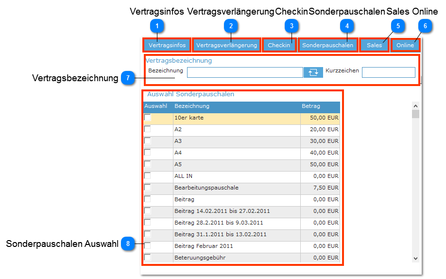 Vertrag einfügen und bearbeiten - Sonderpauschalen